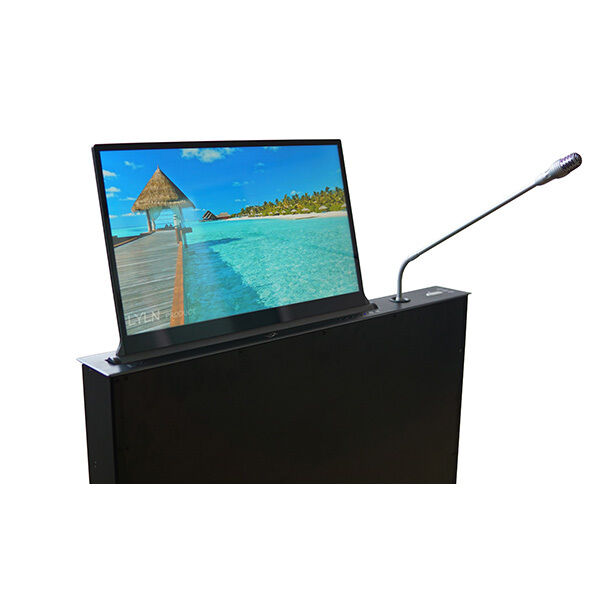 Motorized Retractable Monitor Integrated With Conference Discussion Unit, Microphone is retractable